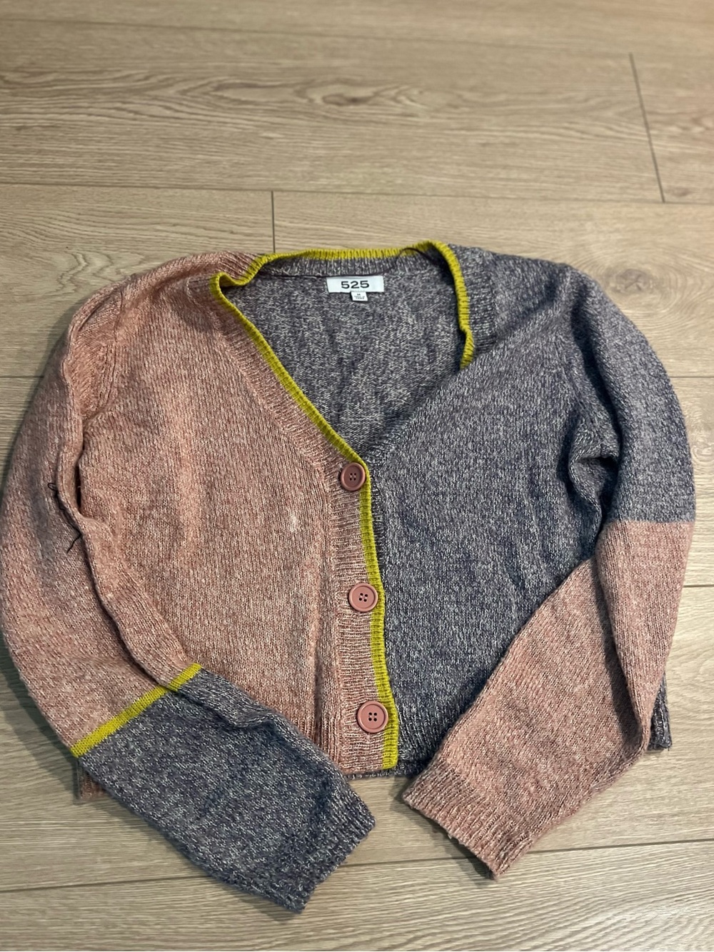 525 America Pink and Gray Colorblock V-Neck Cardigan with Yellow Trim